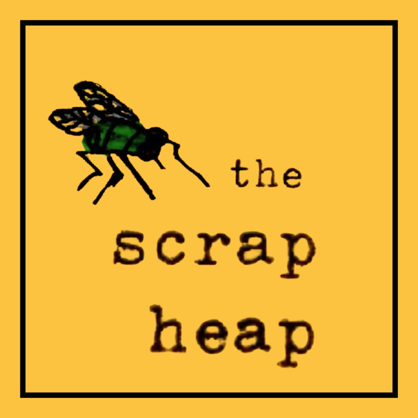 the scrap heap, logo features a fly on yellow background